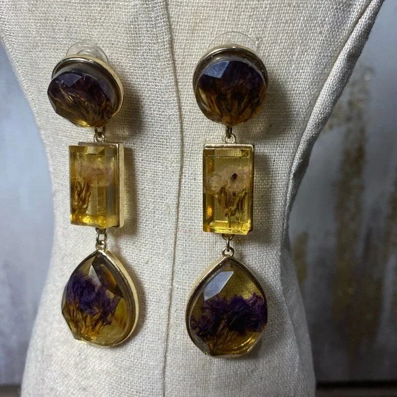 Elegant Gold and Purple Drop Earrings - Picture 2 of 4
